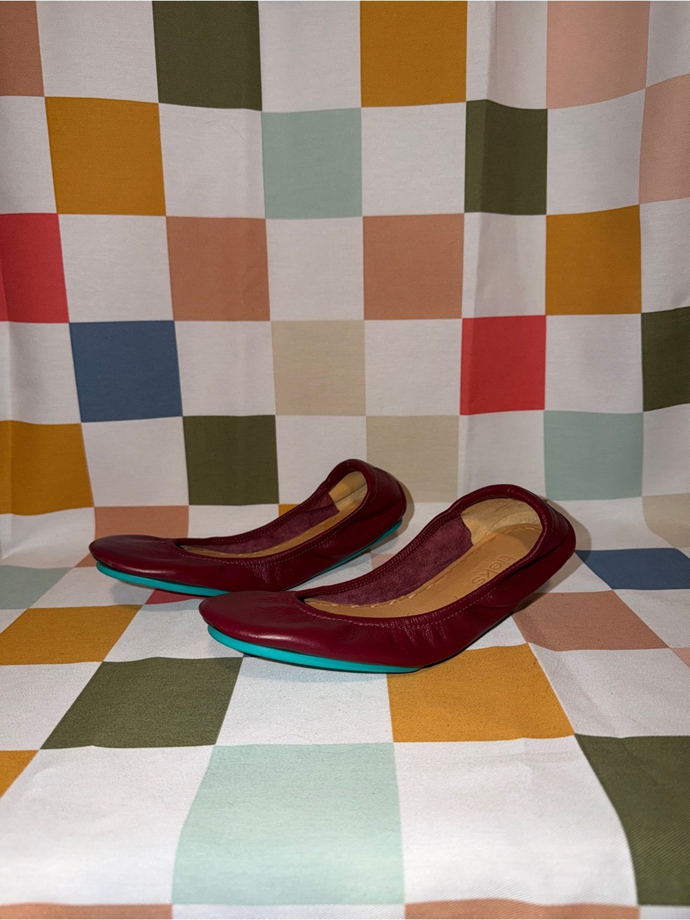 Tieks by Gavrieli Ballet Flats Size 7 | Burgundy/Crimson | Teal Sole | Foldable